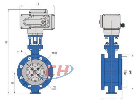 電動(dòng)三偏心法蘭蝶閥結(jié)構(gòu)圖