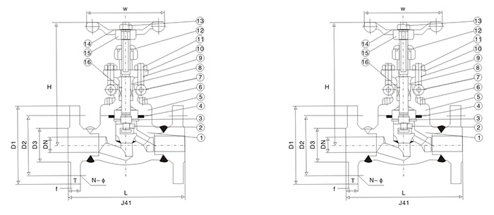 鍛鋼法蘭截止閥結構圖